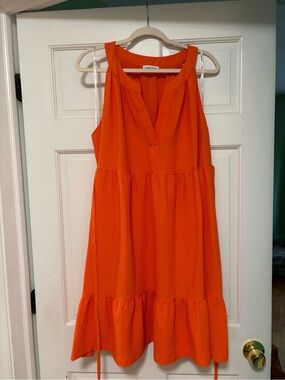 Calvin Klein Bright Orange V-Neck Tiered Summer Dress